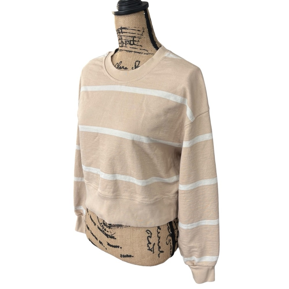 Lululemon Perfectly Oversized Cropped Crew Stripe Cafe Au Lait Sweatshirt Size 4 - Picture 6 of 7